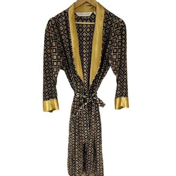 Victoria's Secret Other - Victoria’s Secret Gold Geo Print Lingerie Robe Size Small Belted with Pockets